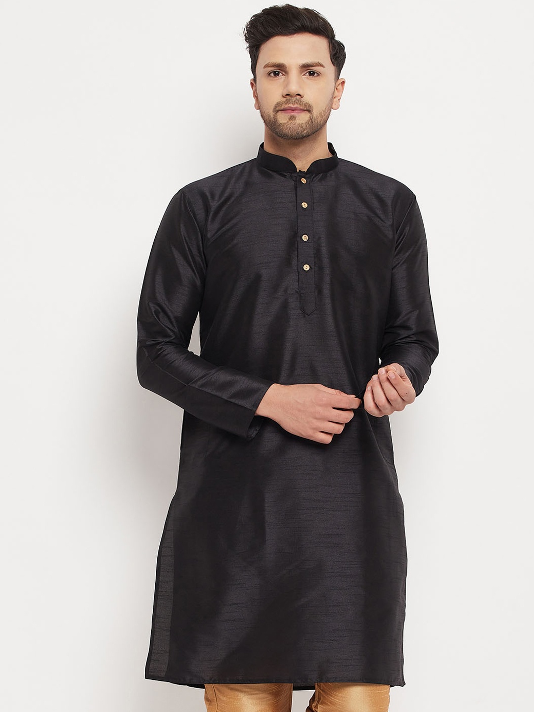 

VASTRAMAY Mandarin Collar Straight Kurta, Black