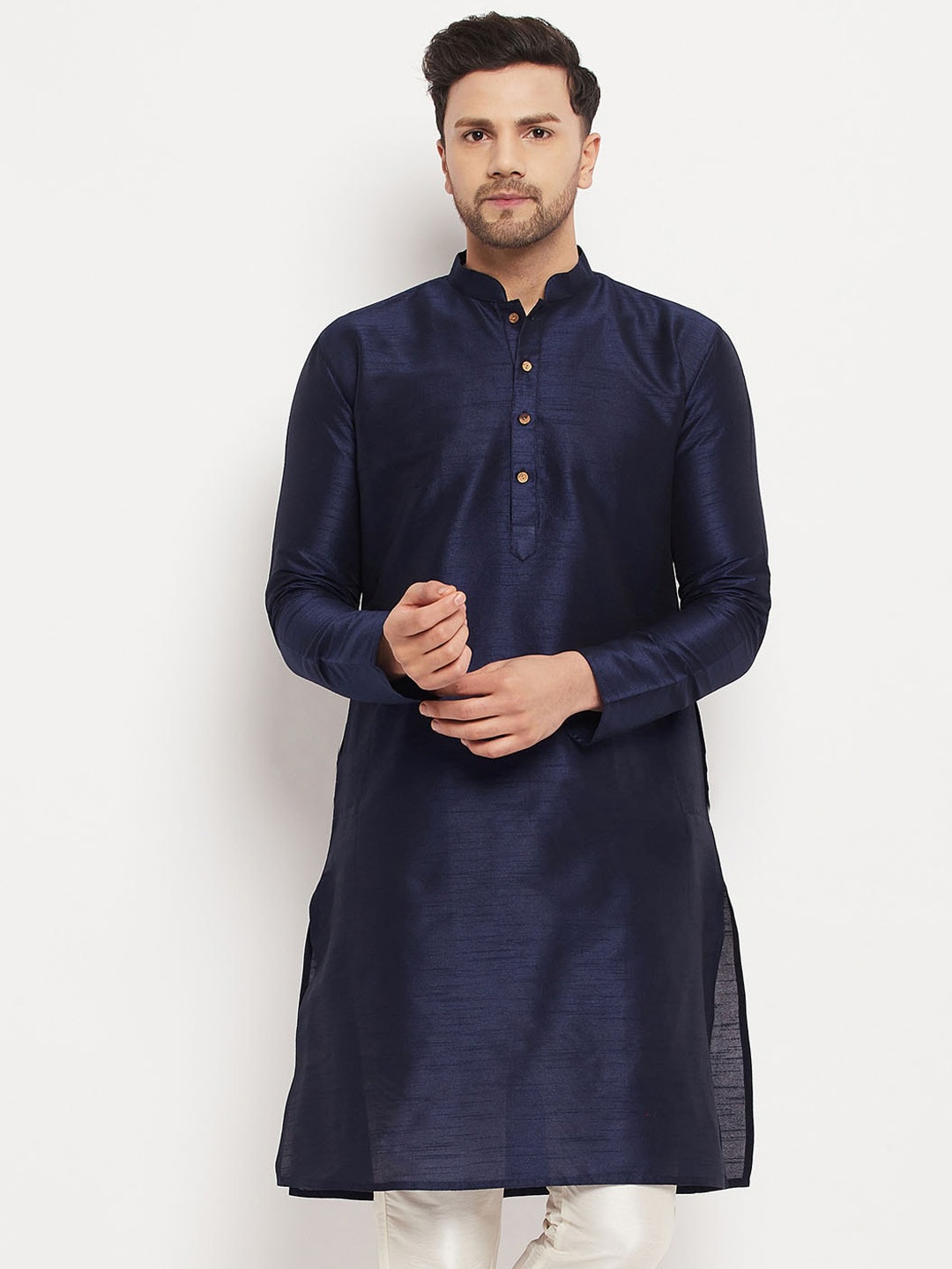 

VASTRAMAY Mandarin Collar Straight Kurta, Navy blue