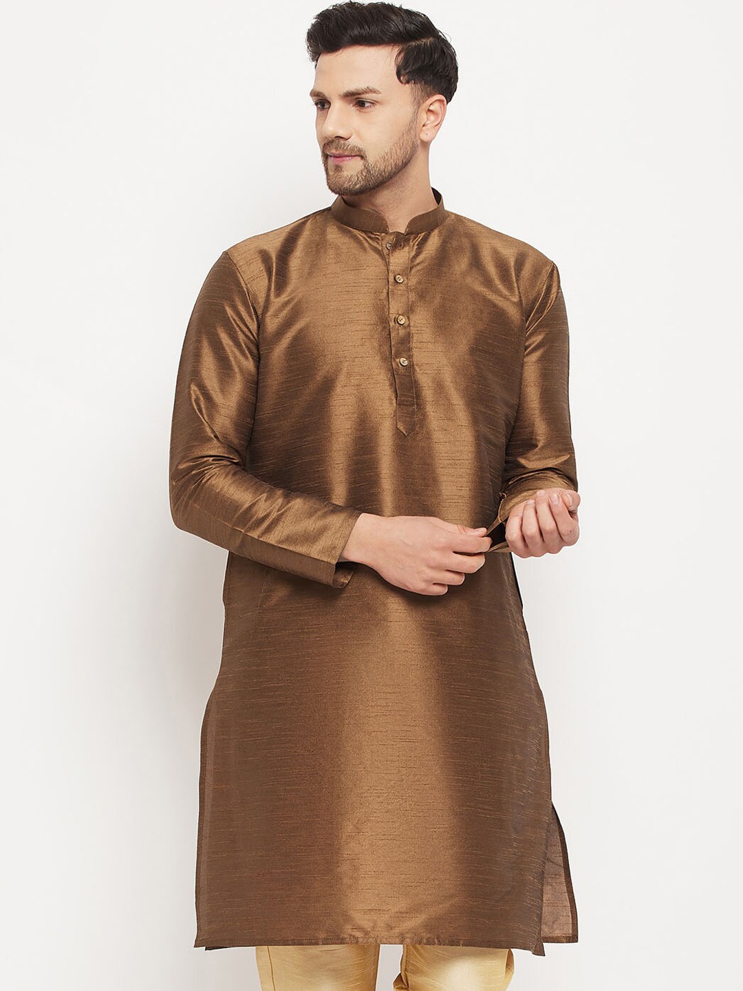 

VASTRAMAY Mandarin Collar Straight Kurta, Brown