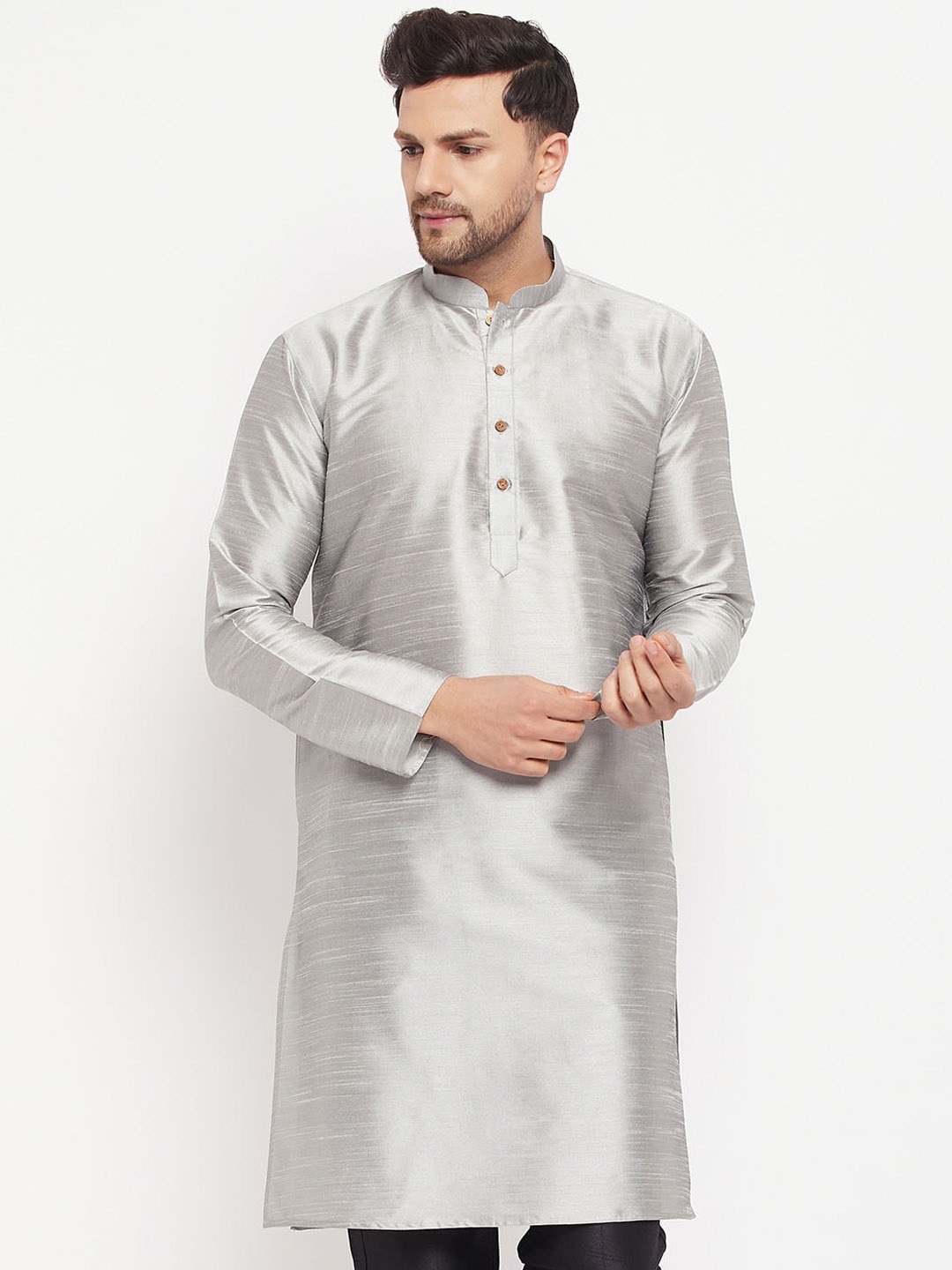 

VASTRAMAY Mandarin Collar Straight Kurta, Grey