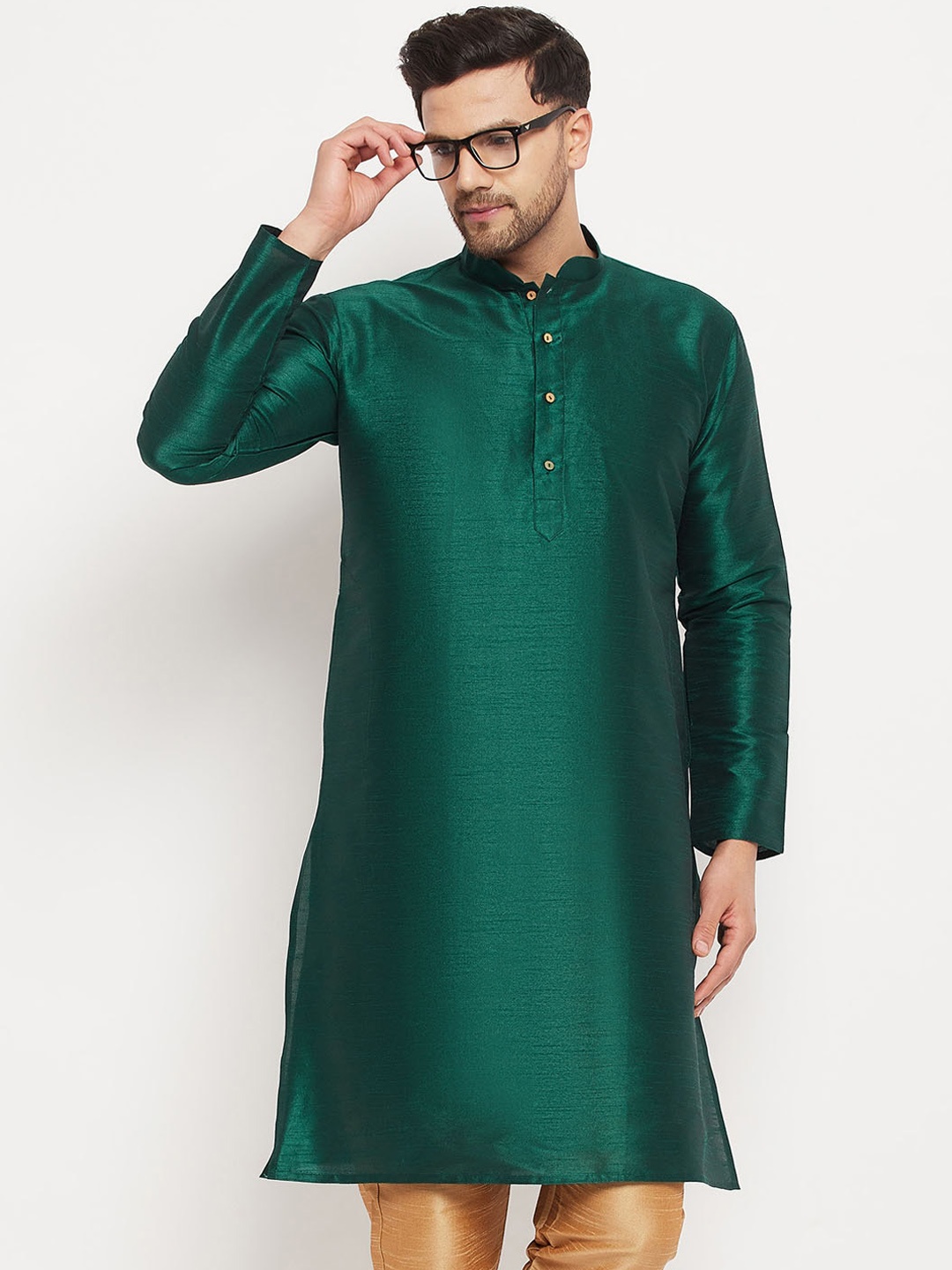 

VASTRAMAY Mandarin Collar Straight Kurta, Green