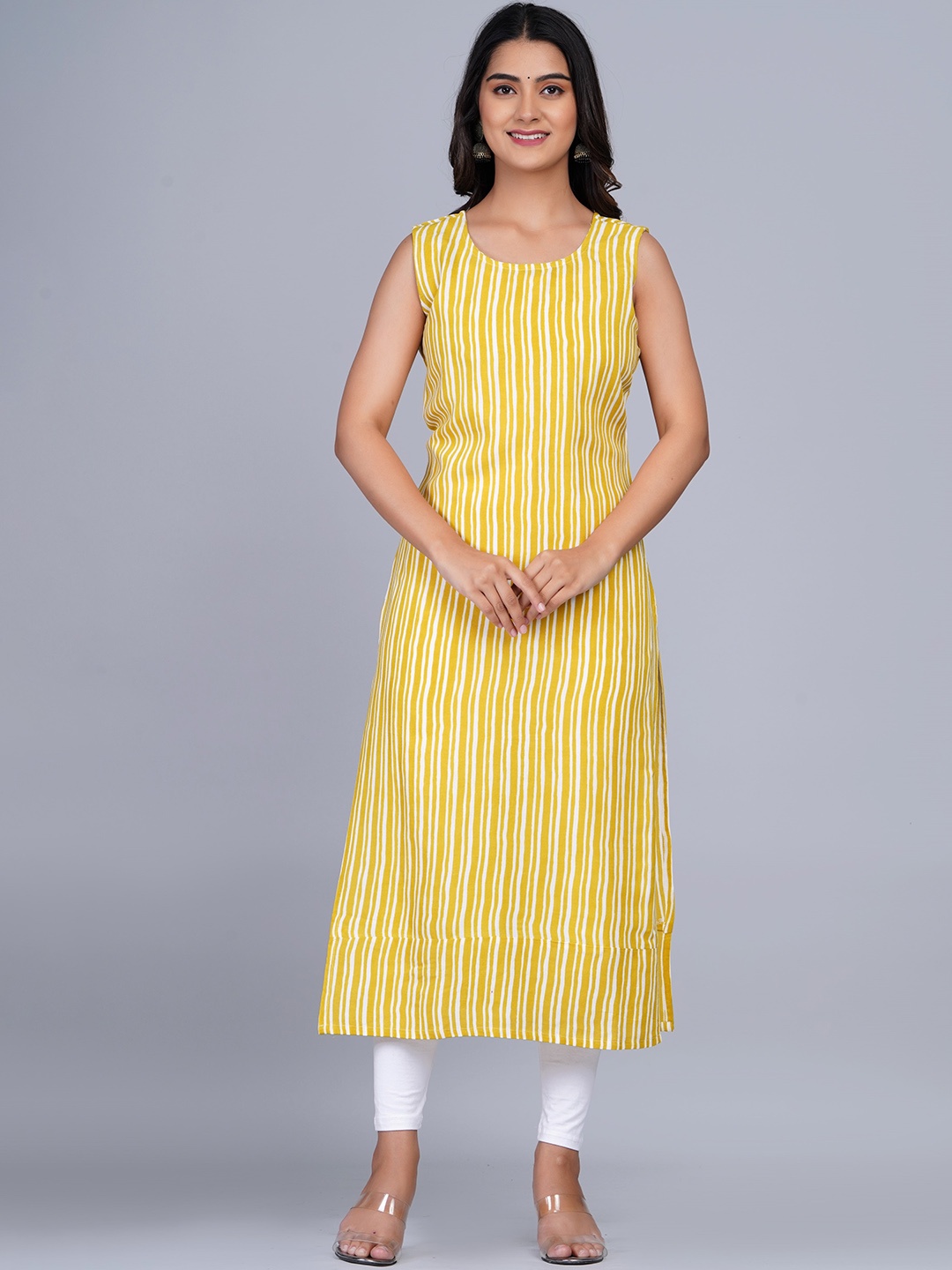 

SkyaSia Striped A-Line Kurta, Yellow