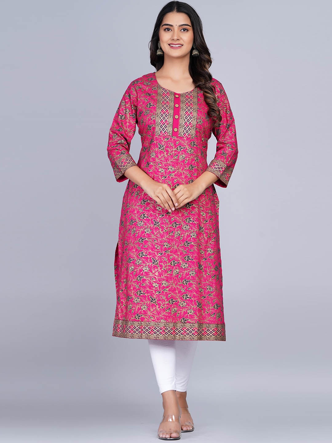 

SkyaSia Floral Printed Straight Kurta, Pink