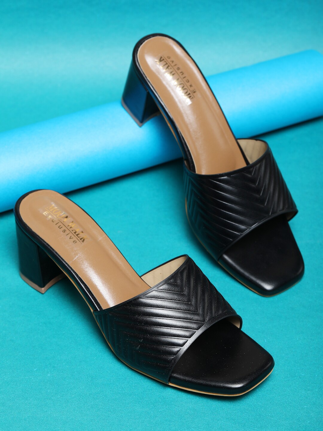 

Moonwalk Textured Open Toe Block Heels, Black
