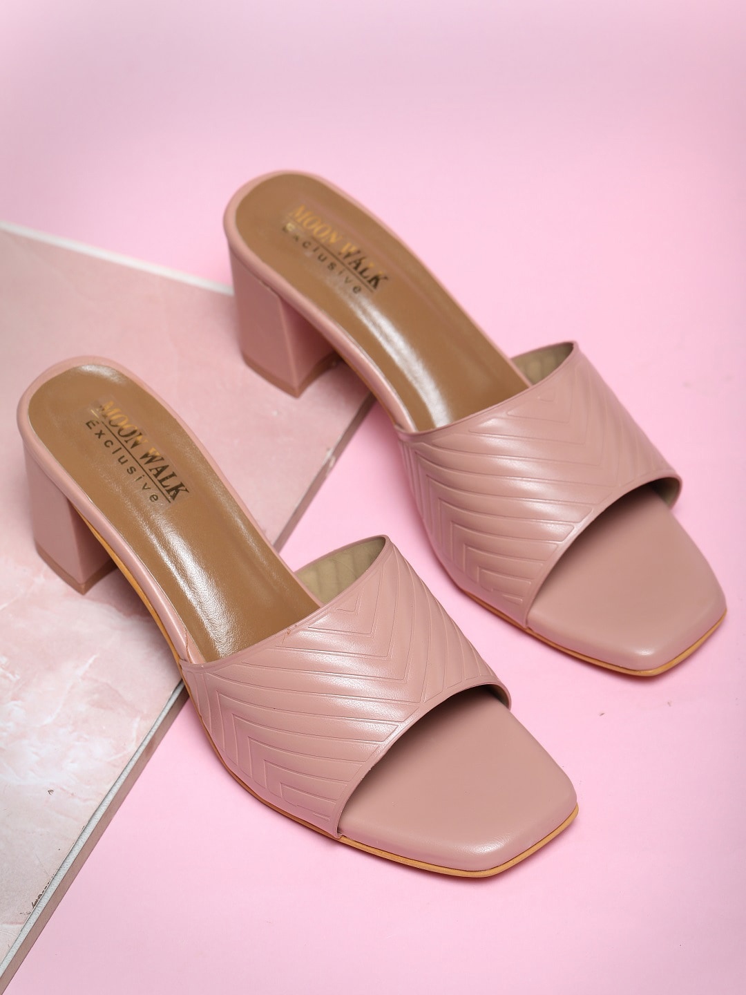 

Moonwalk Textured Open Toe Block Heels, Pink