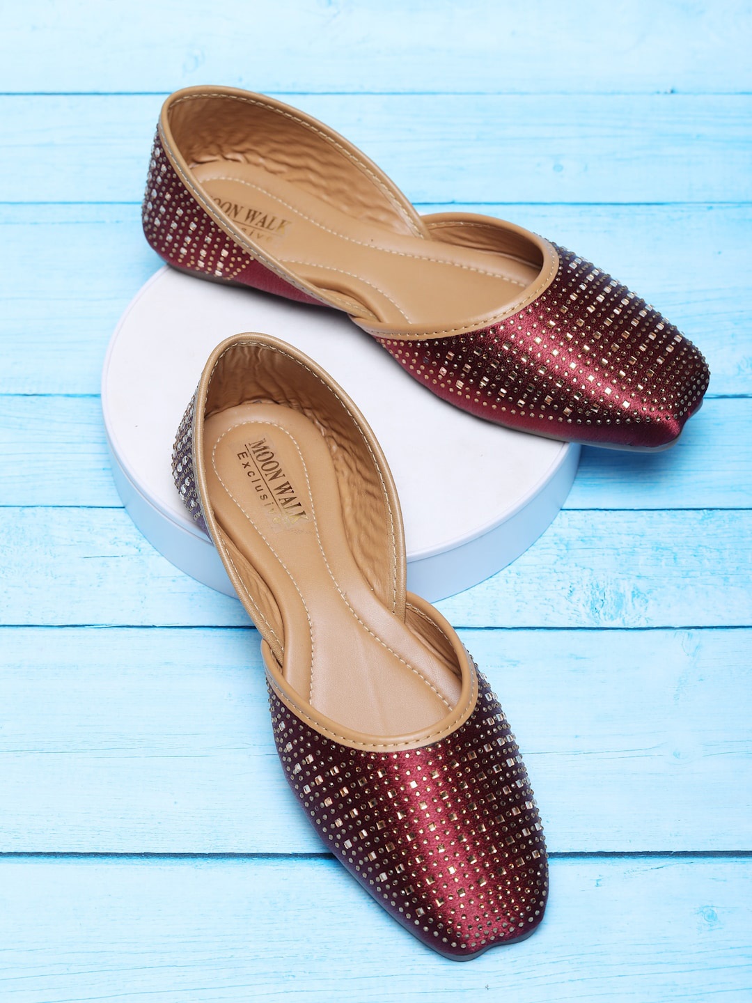 

Moonwalk Embellished Mojaris Flats, Maroon
