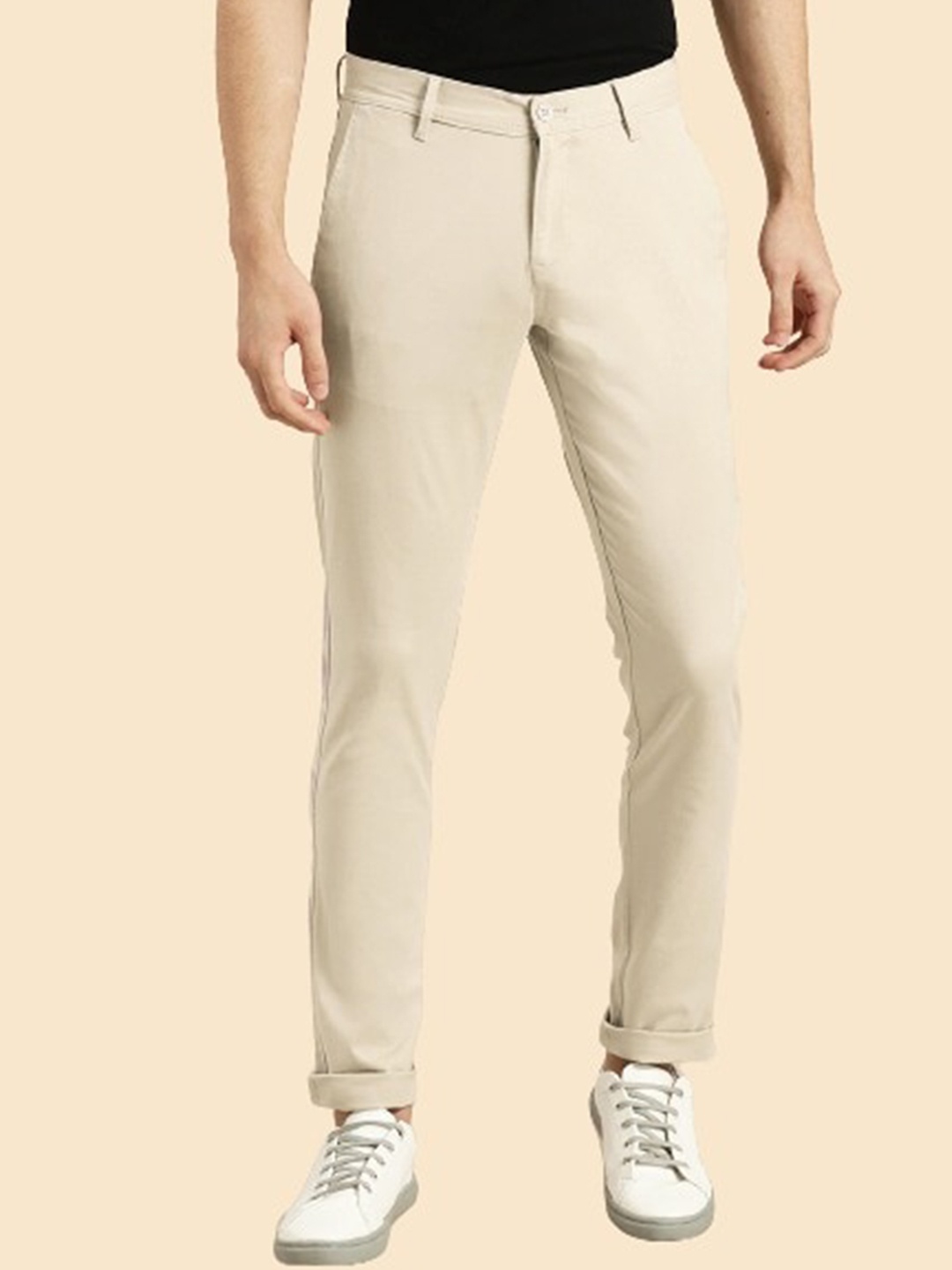 

AD & AV Men Mid-Rise Easy Wash Chinos Trousers, Cream