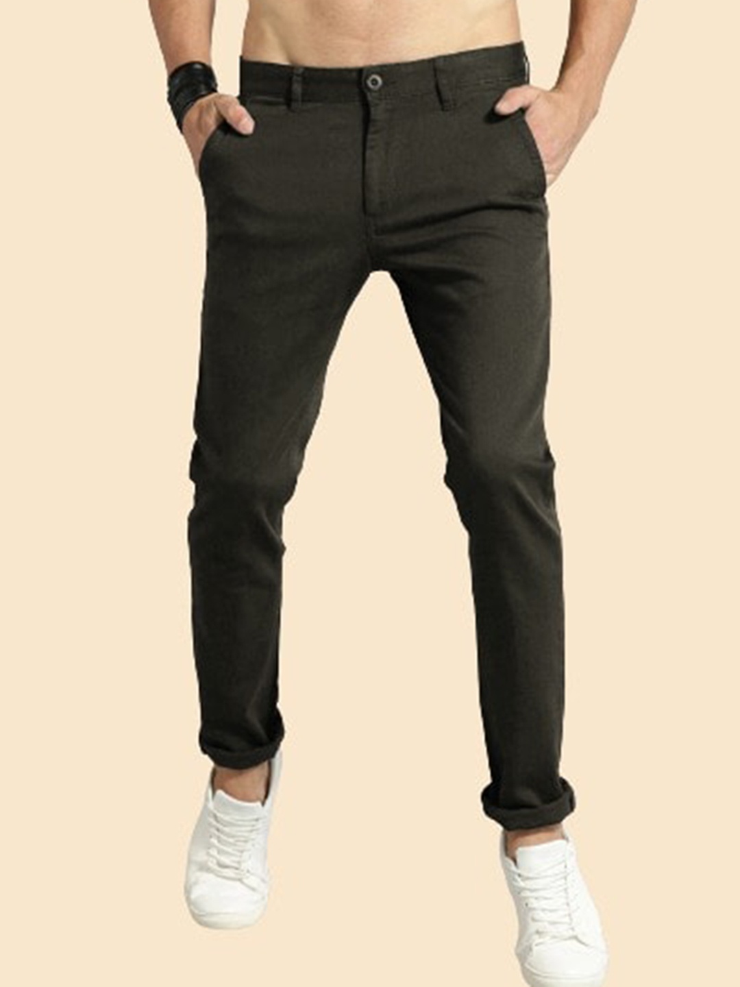 

AD & AV Men Mid-Rise Easy Wash Chinos Trousers, Green