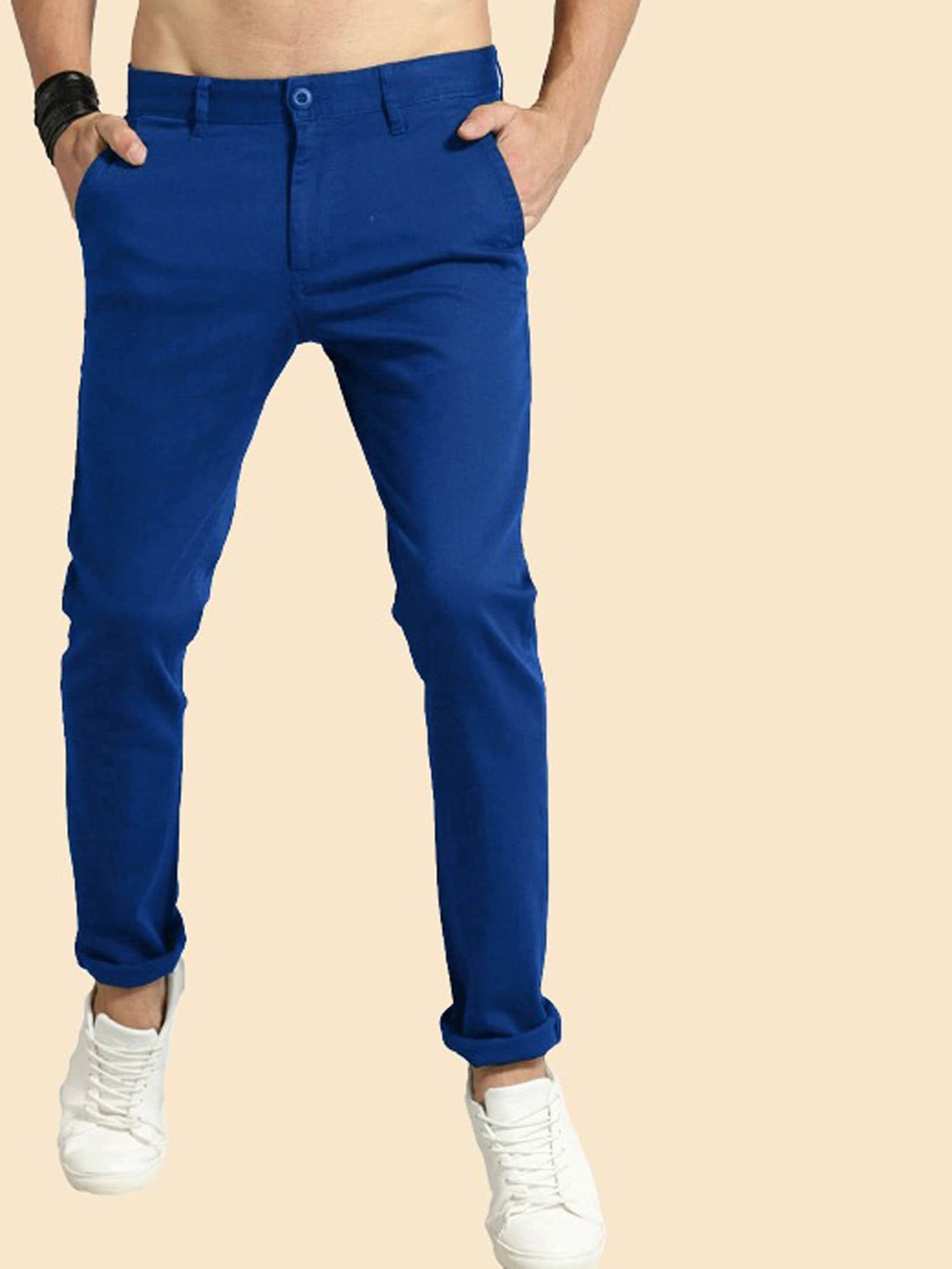 

AD & AV Men Mid-Rise Easy Wash Chino Trousers, Blue
