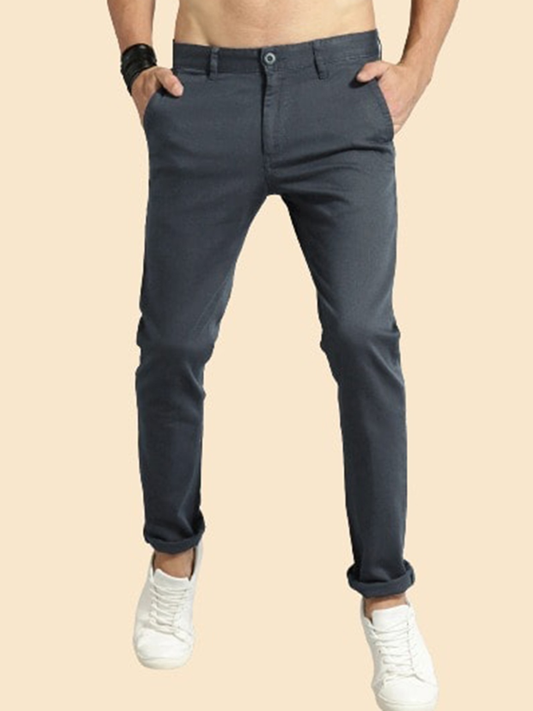 

AD & AV Men Mid Rise Easy Wash Chinos Trousers, Grey