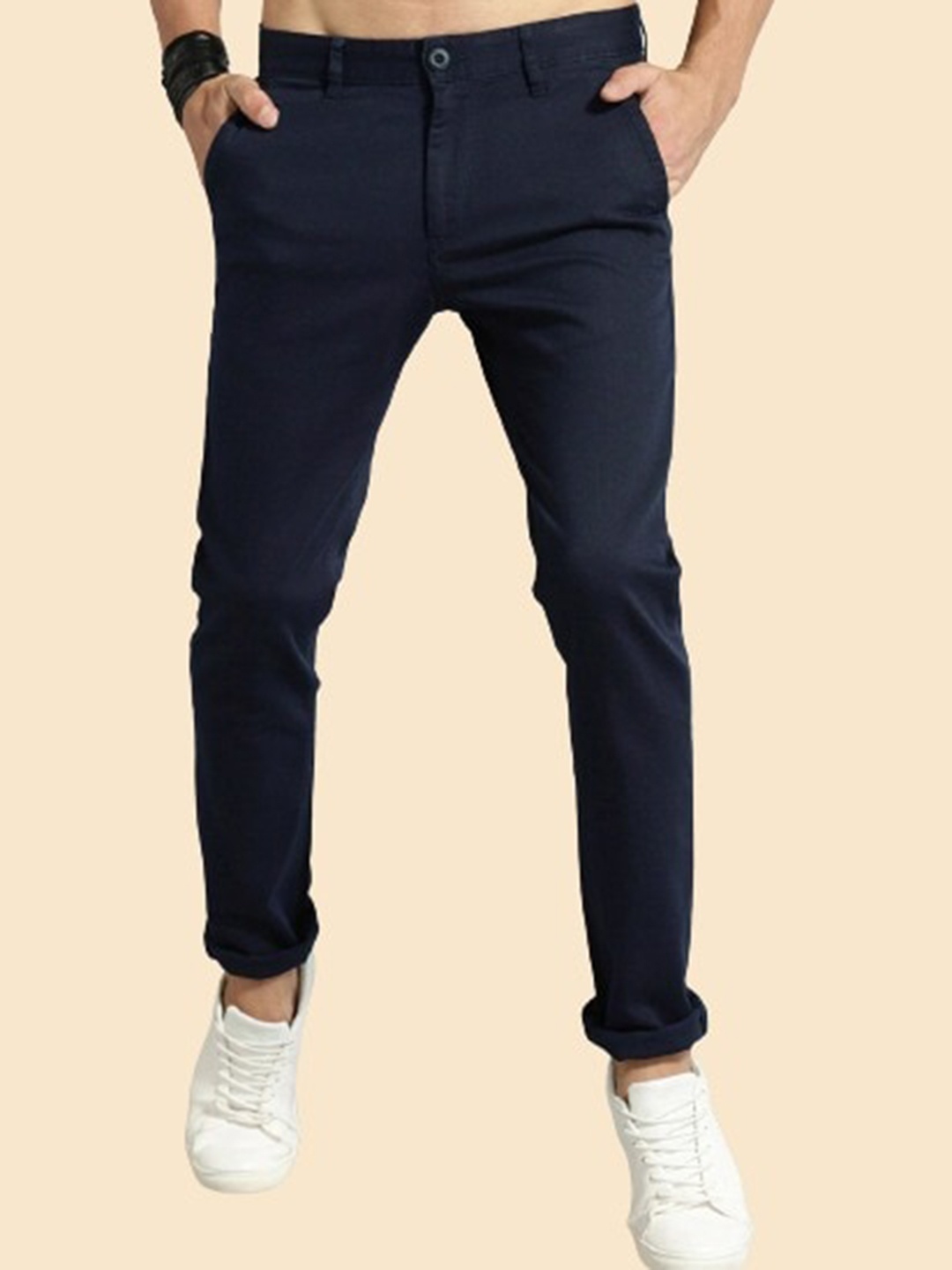 

AD & AV Men Mid Rise Easy Wash Chinos Trousers, Navy blue