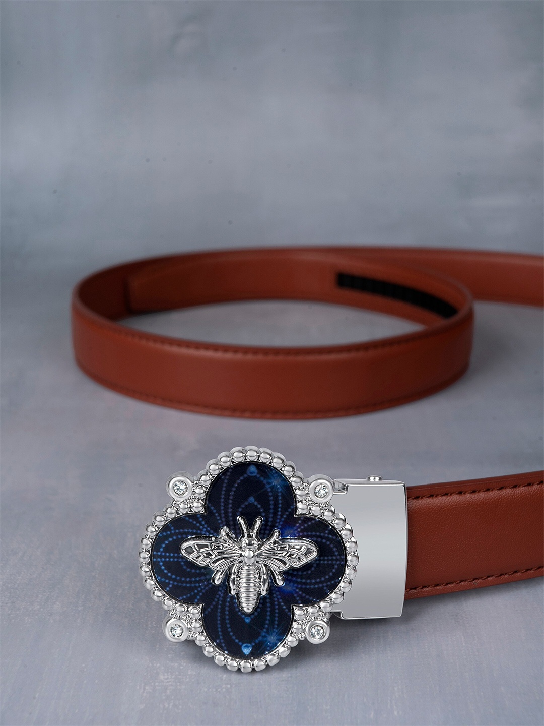 

BANGE Women Leather Belt With Slider Buckle Closure, Rust