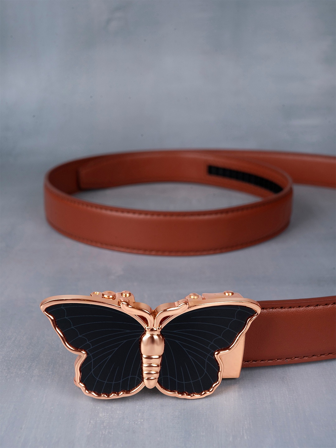 

BANGE Women Leather Belt With Slider Buckle Closure, Rust