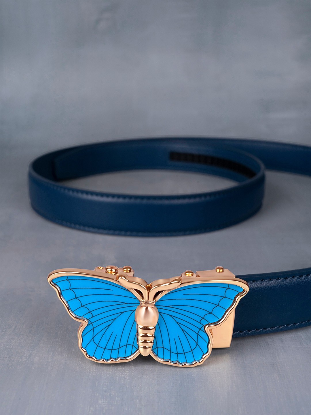 

BANGE Women Leather Wide Belt, Blue