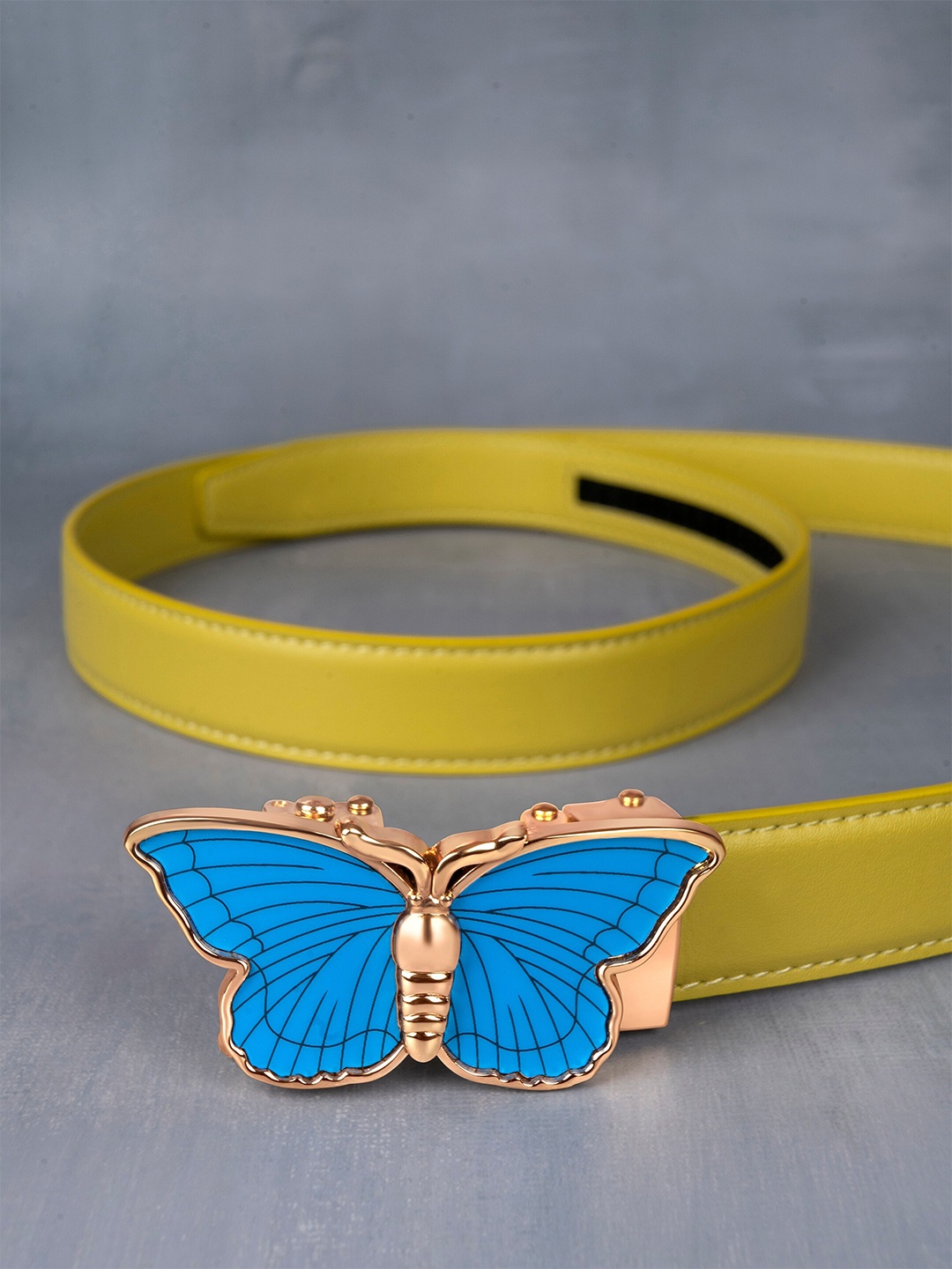 

BANGE Women Leather Belt With Slider Buckle Closure, Yellow