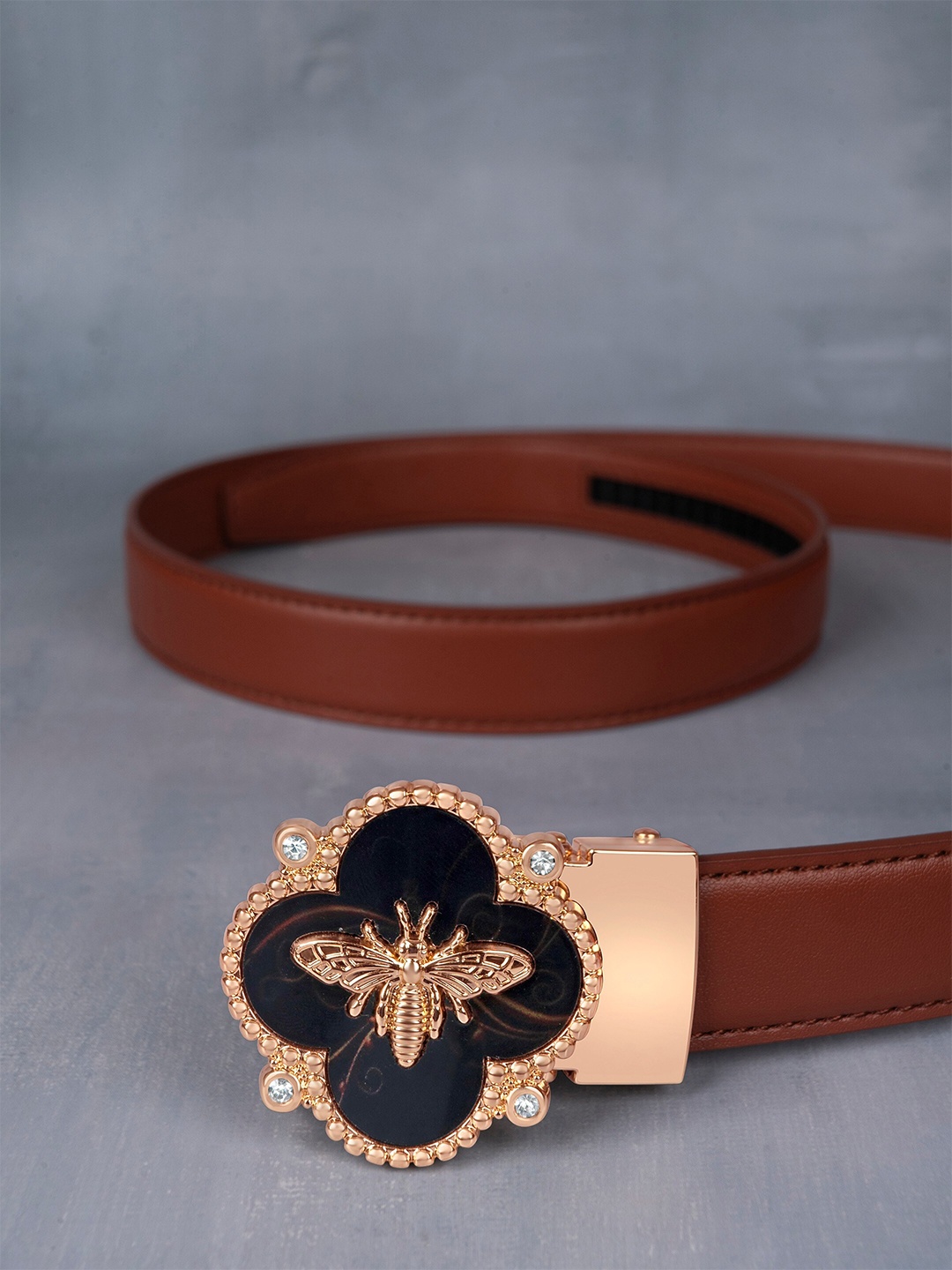 

BANGE Women Leather Belt With Slider Buckle Closure, Rust