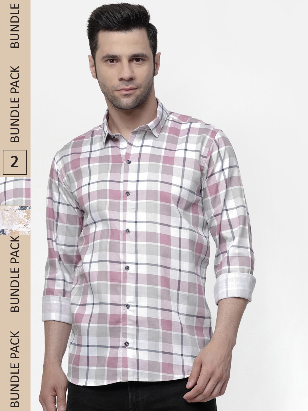 

ADWYN PETER Pack Of 2 New Spread Collar Cotton Casual Shirt, White