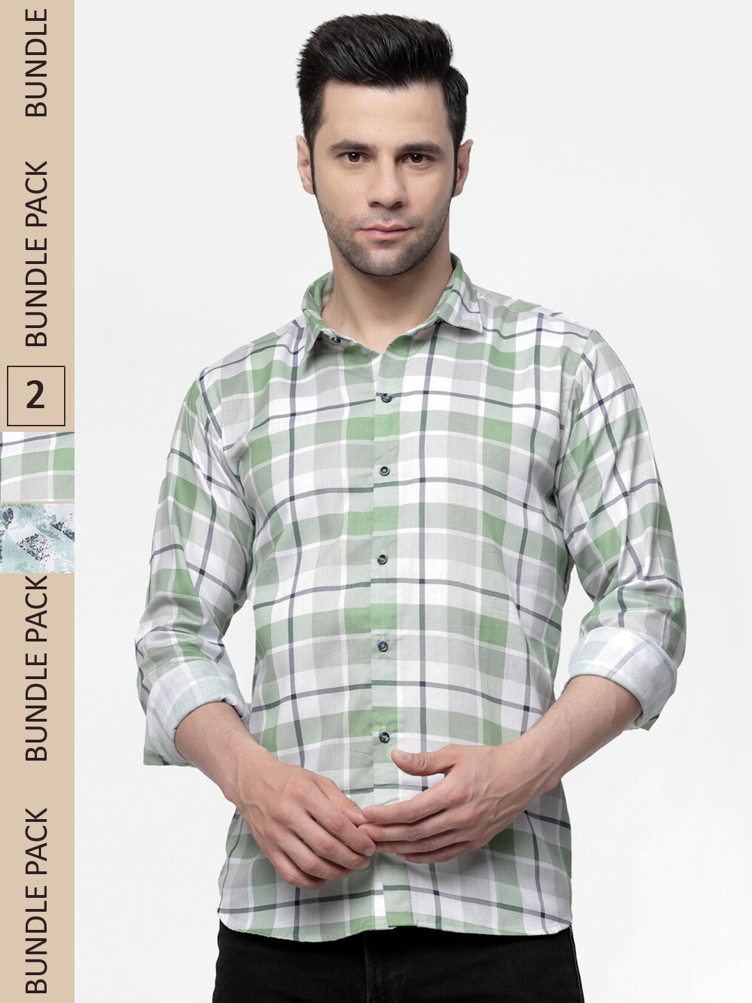 

ADWYN PETER Pack Of 2 New Spread Collar Cotton Casual Shirt, Green