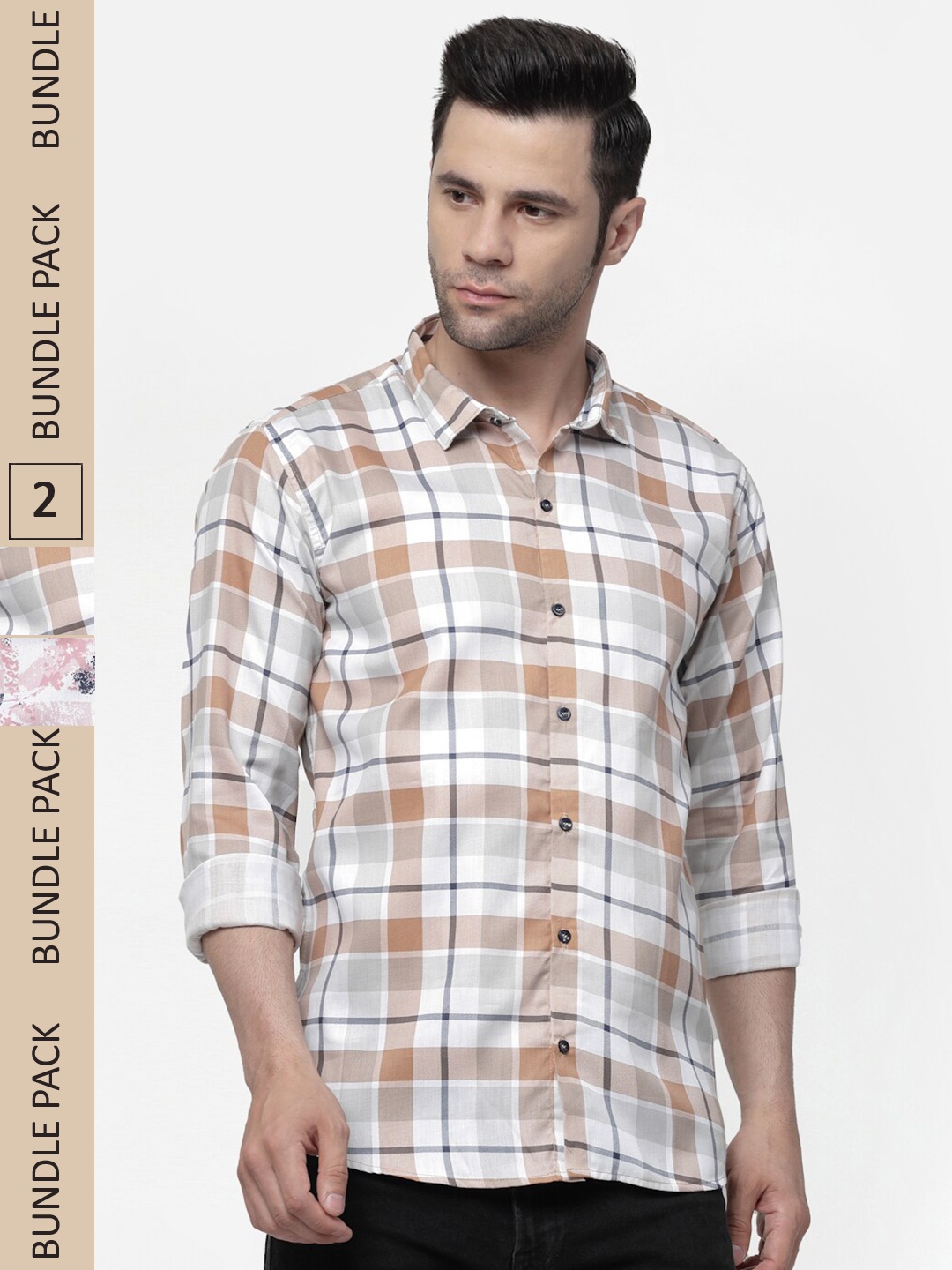 

ADWYN PETER Pack Of 2 New Spread Collar Cotton Casual Shirt, White