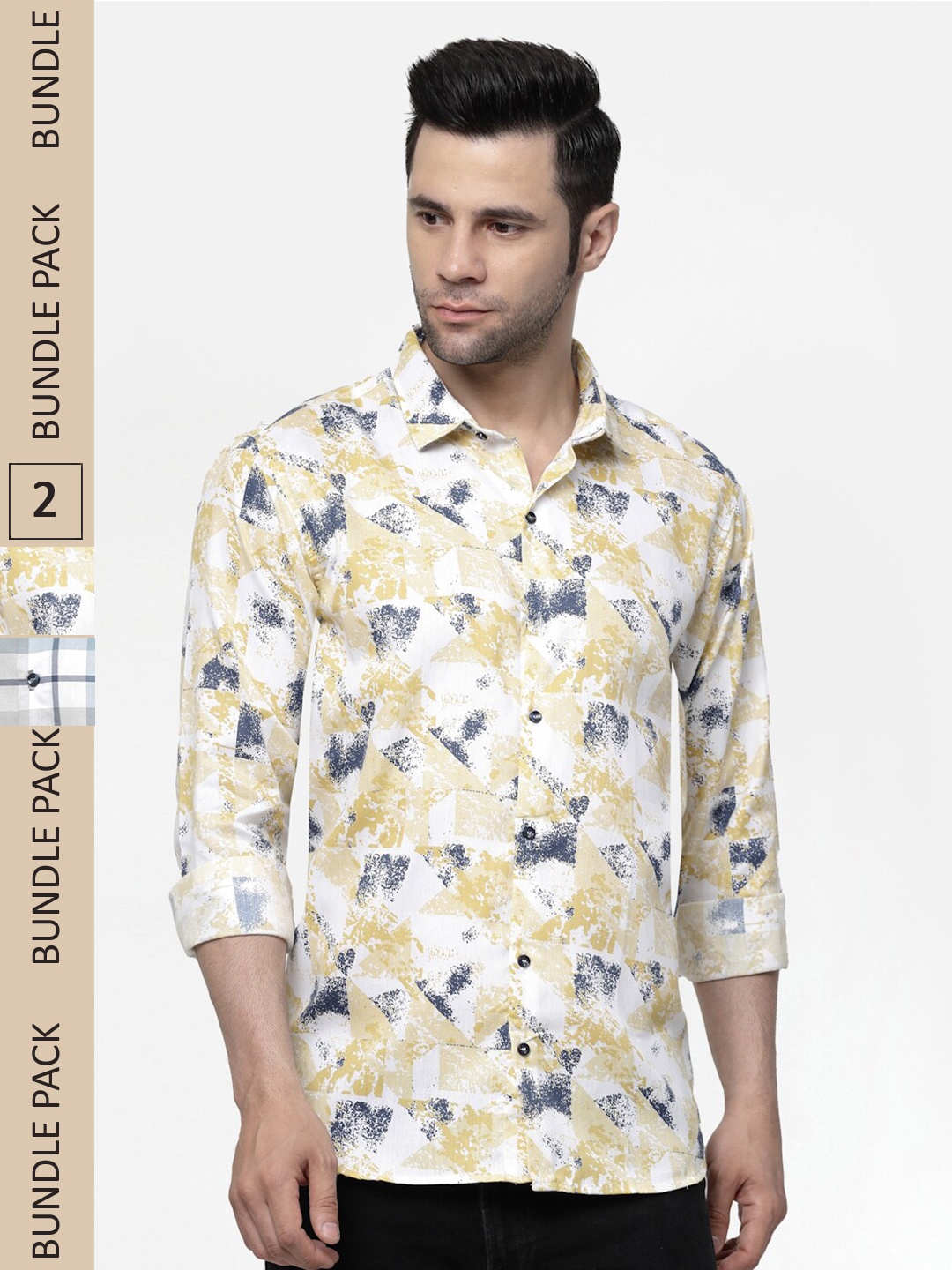 

ADWYN PETER Pack Of 2 New Spread Collar Cotton Casual Shirt, White