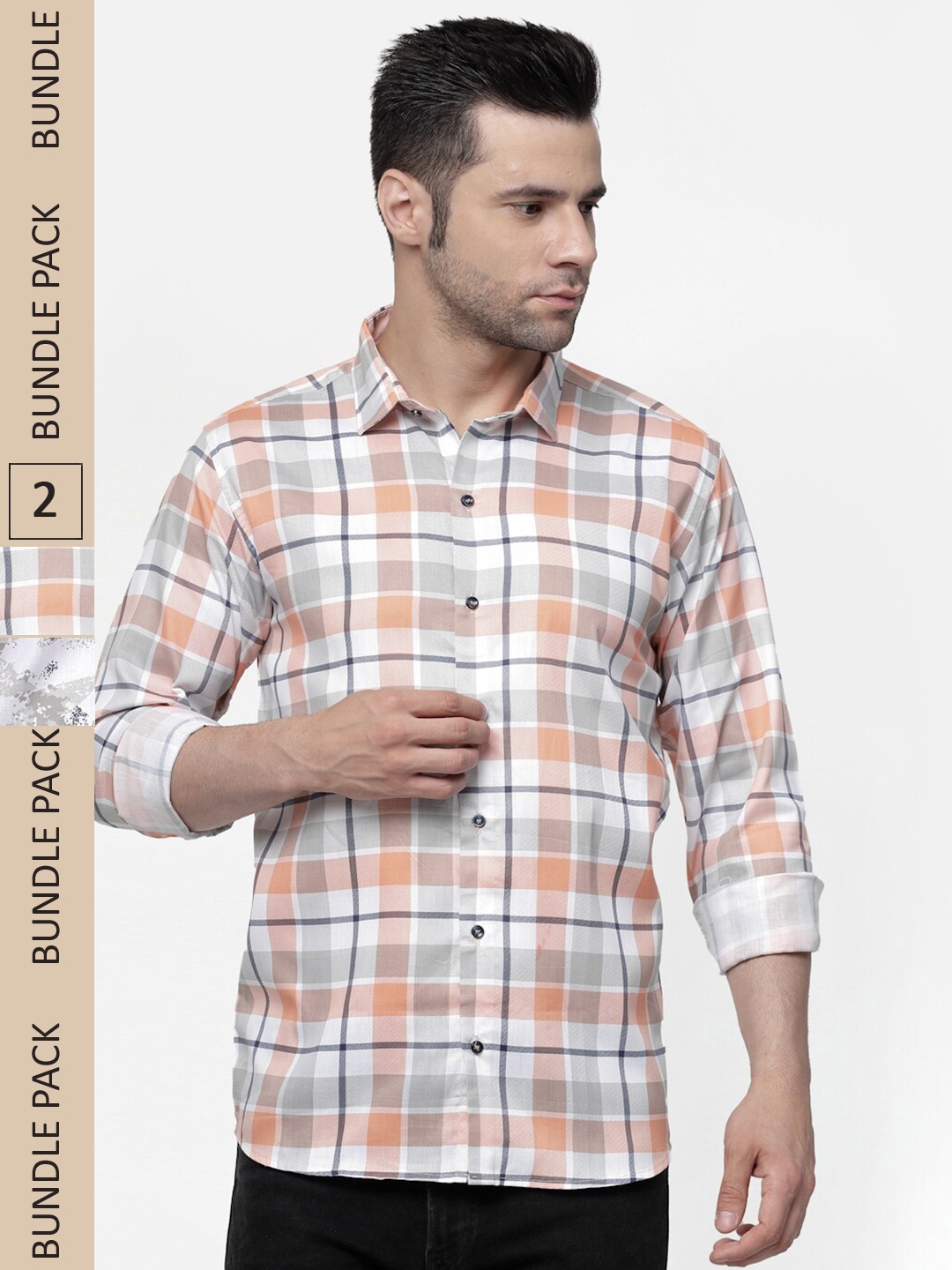 

ADWYN PETER Pack Of 2 New Spread Collar Cotton Casual Shirt, White