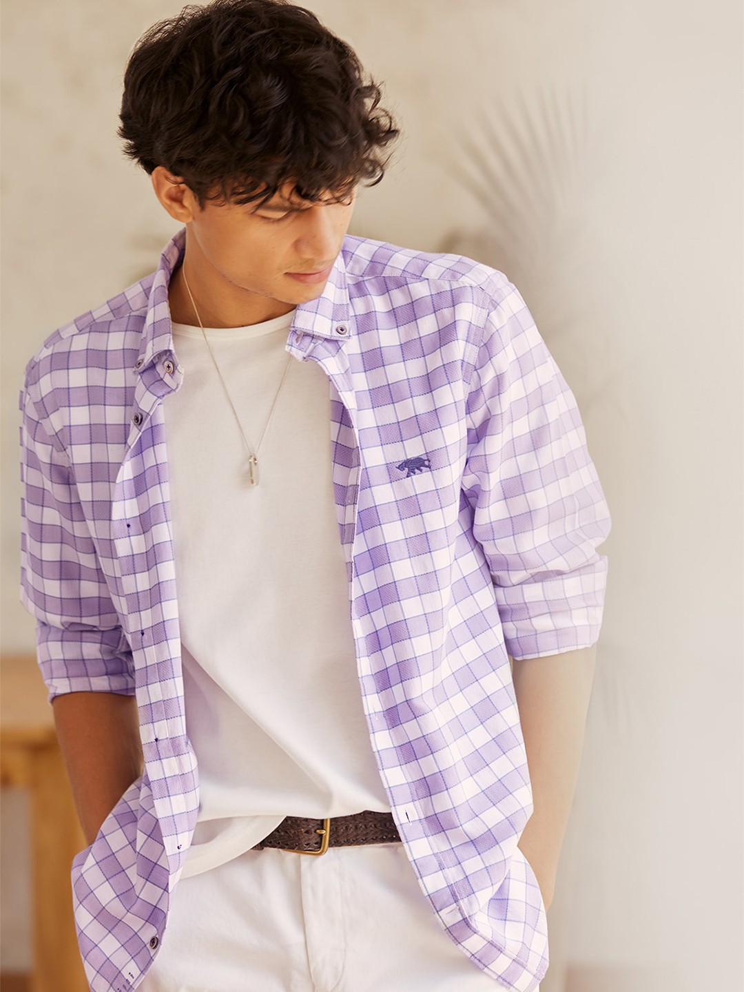 

Andamen Classic Slim Fit Opaque Checked Casual Shirt, Lavender