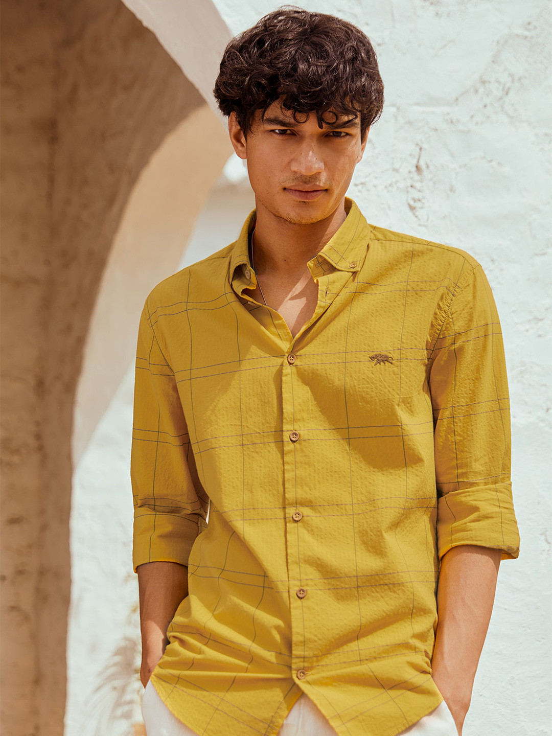 

Andamen Classic Seersucker Cotton Casual Shirt, Mustard
