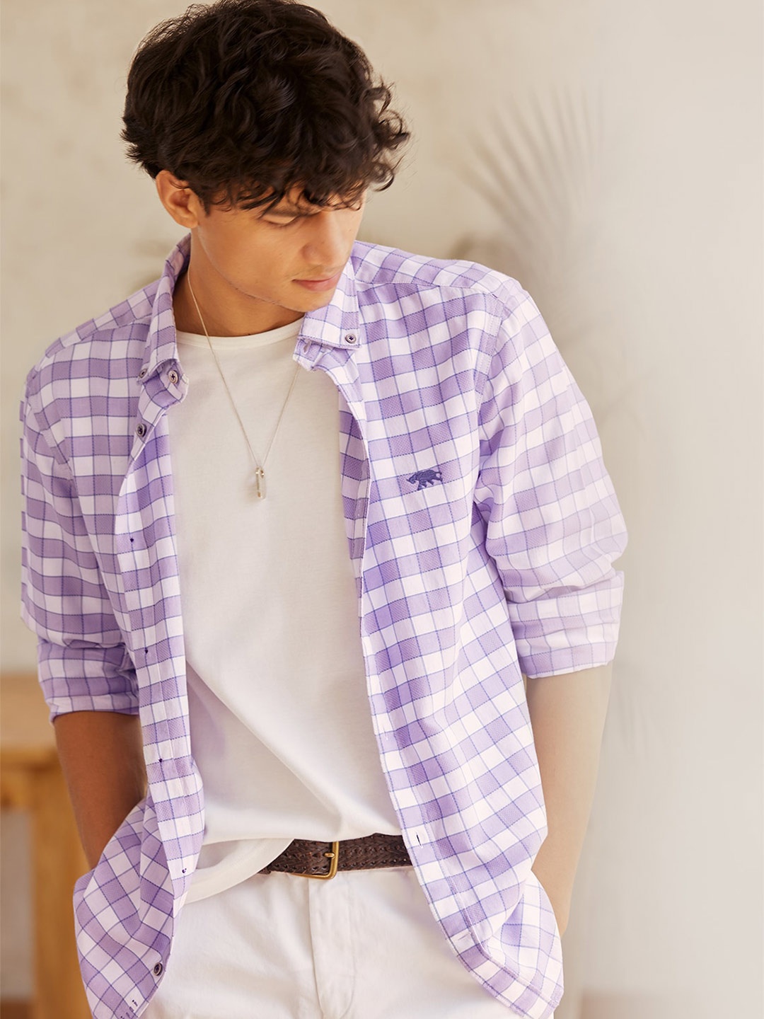 

Andamen Classic Opaque Checked Cotton Casual Shirt, Lavender