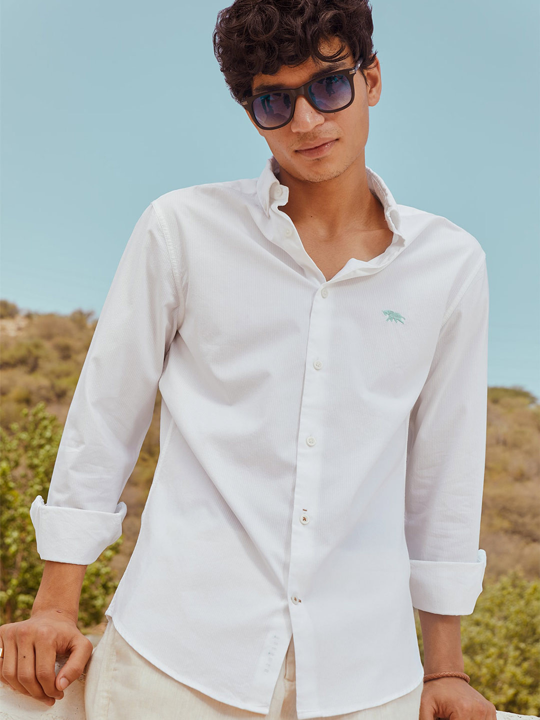 

Andamen Classic Seersucker Cotton Casual Shirt, White