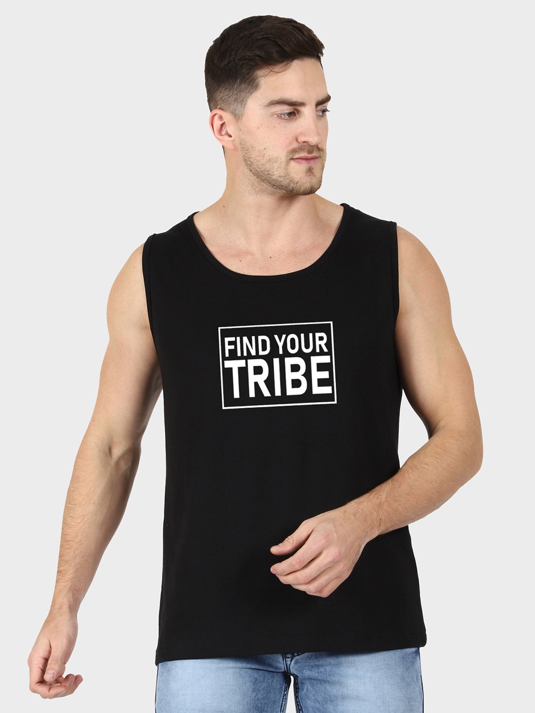 

T-SHIRT TRUCK Typography Printed Sleeveless Cotton T-shirt, Black