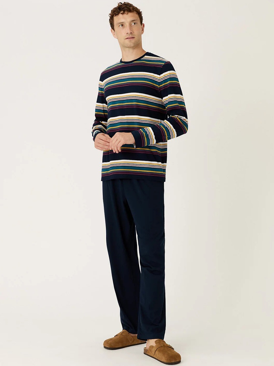 

Marks & Spencer Striped Pure Cotton Night Suit, Black