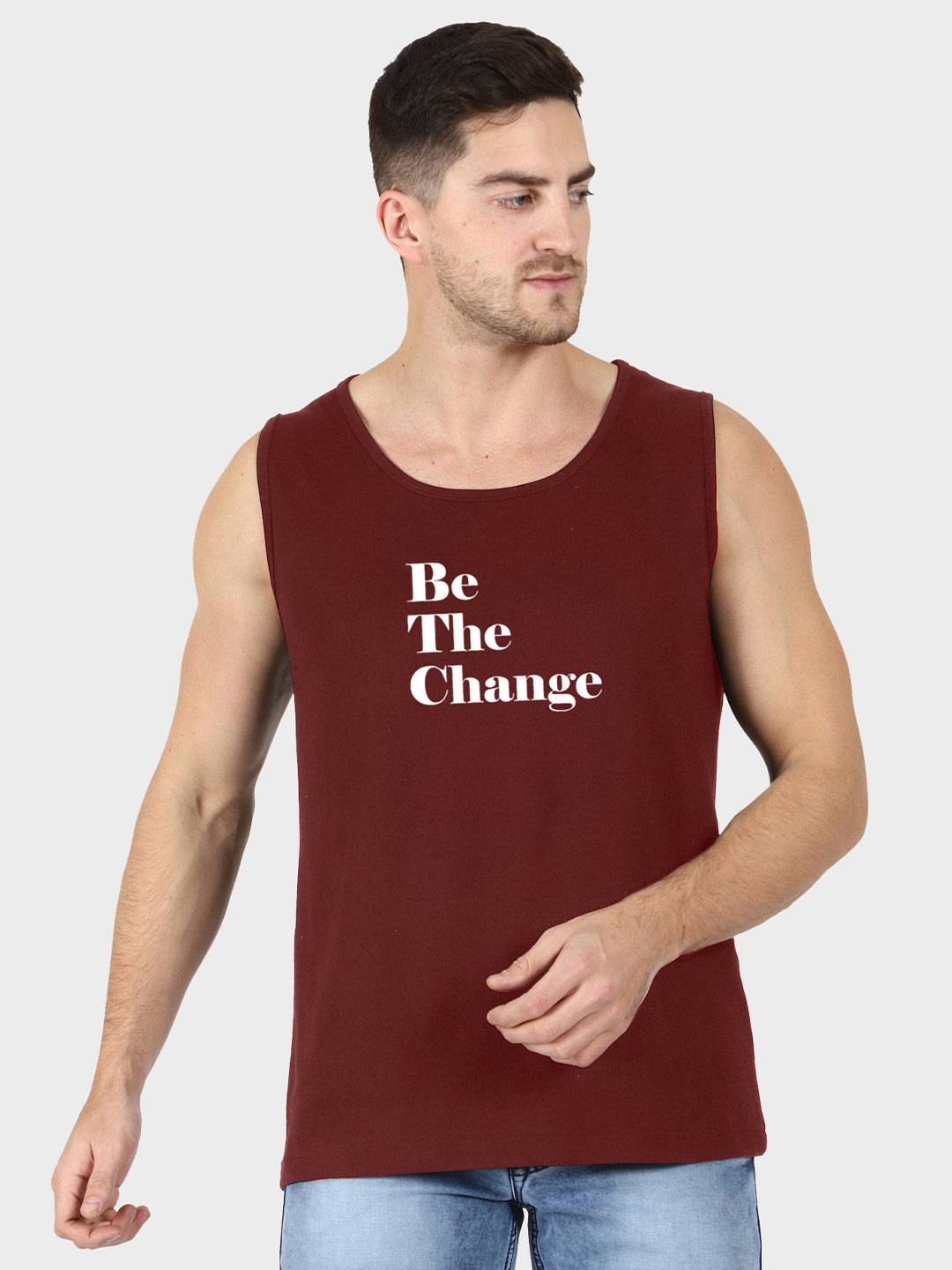 

T-SHIRT TRUCK Typography Printed Sleeveless Cotton T-shirt, Maroon