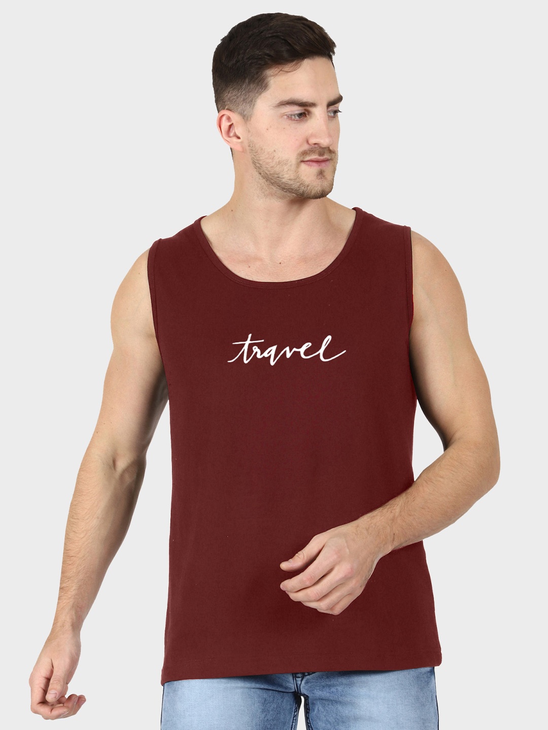 T-SHIRT TRUCK Typography Printed Cotton T-shirt, Maroon