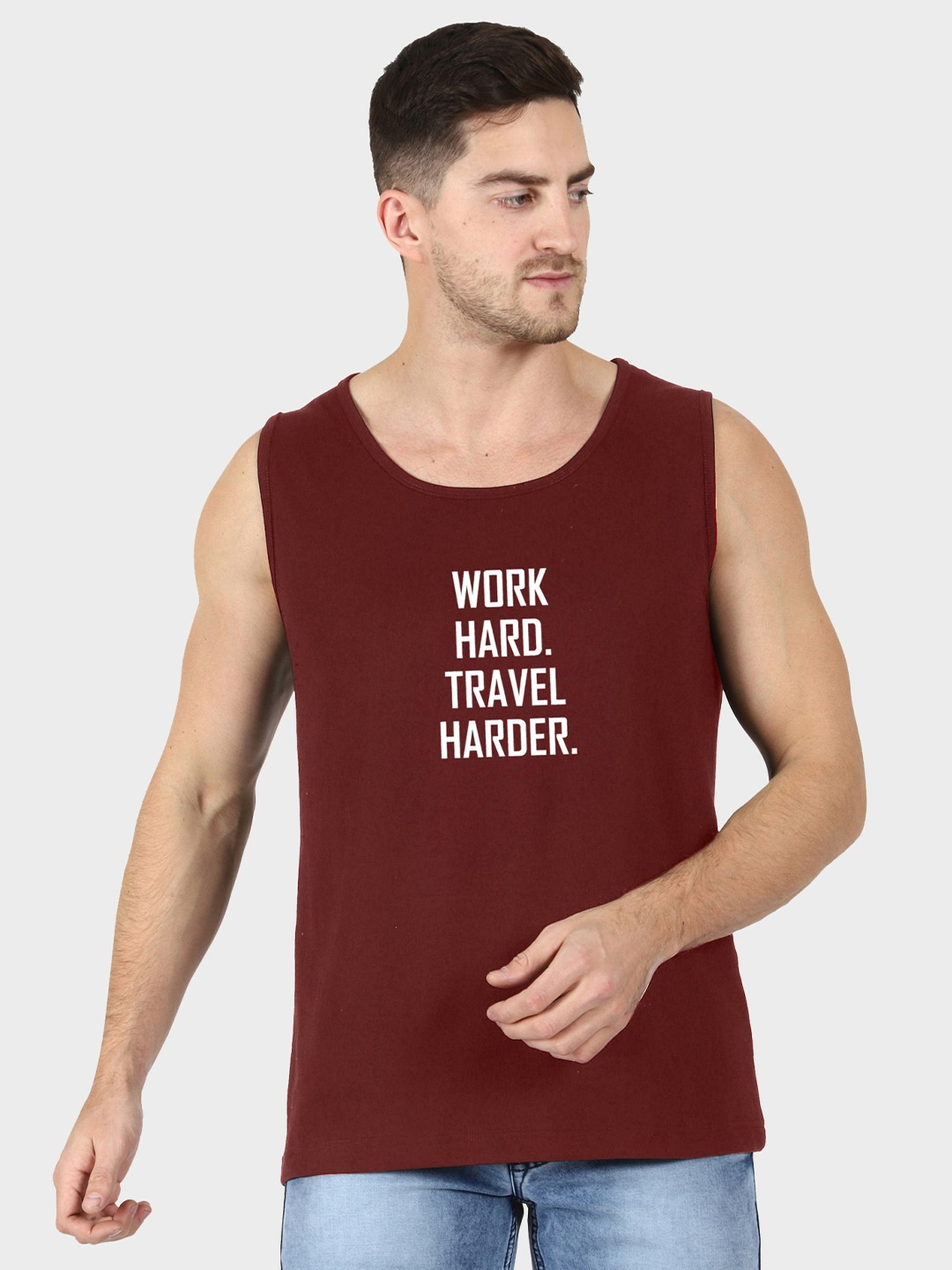 

T-SHIRT TRUCK Typography Printed Cotton T-shirt, Maroon