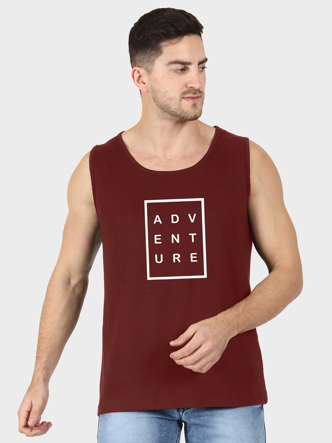 T-SHIRT TRUCK Typography Printed Cotton T-shirt, Maroon