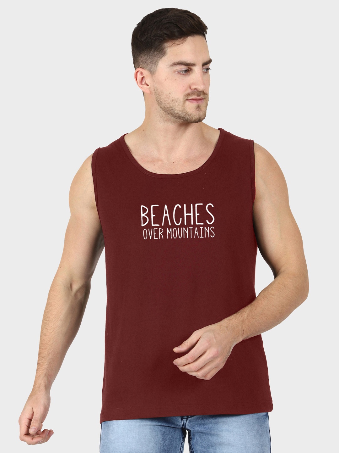 

T-SHIRT TRUCK Typography Printed Cotton T-shirt, Maroon