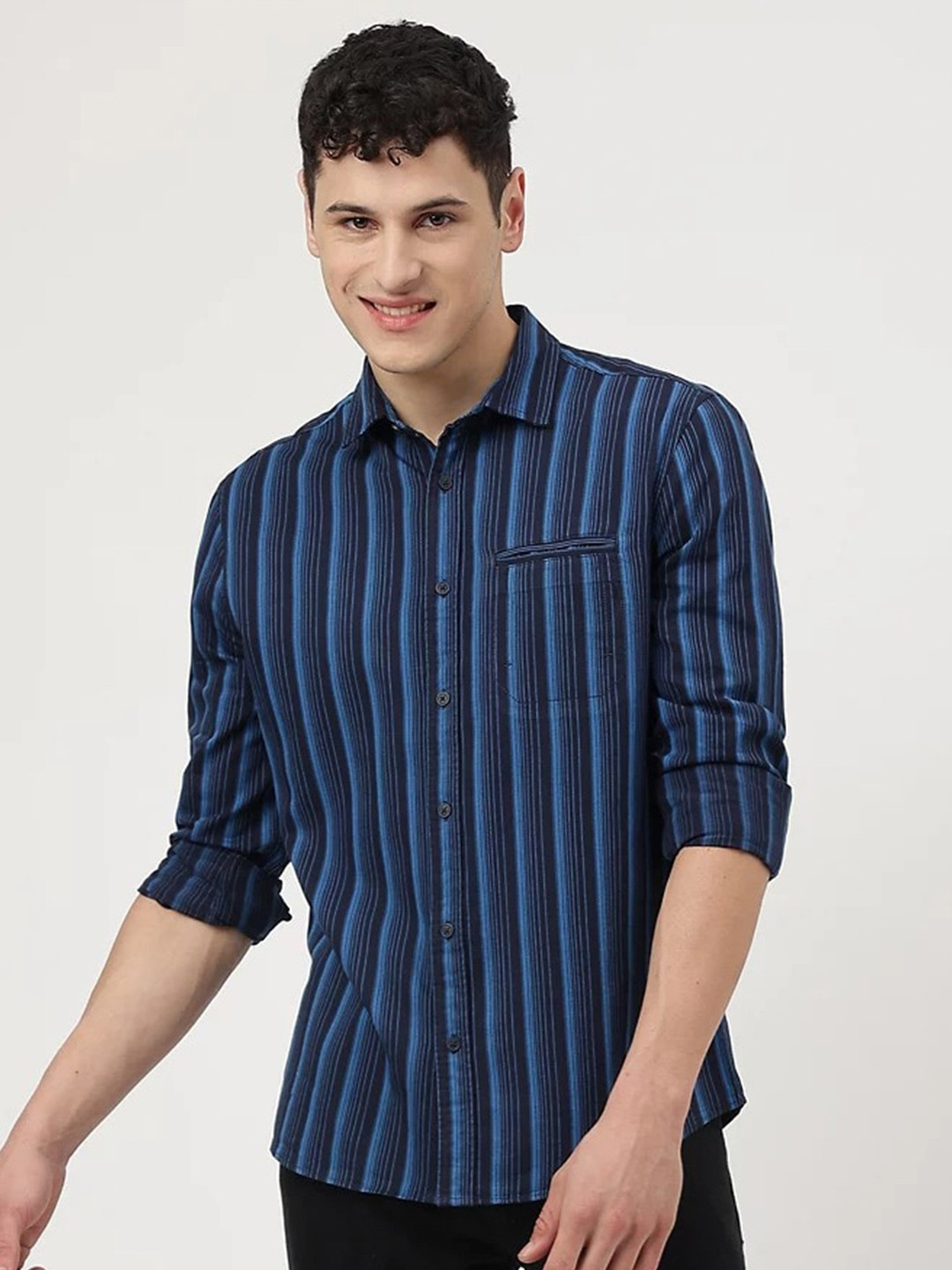 

Marks & Spencer Striped Cotton Casual Shirt, Navy blue
