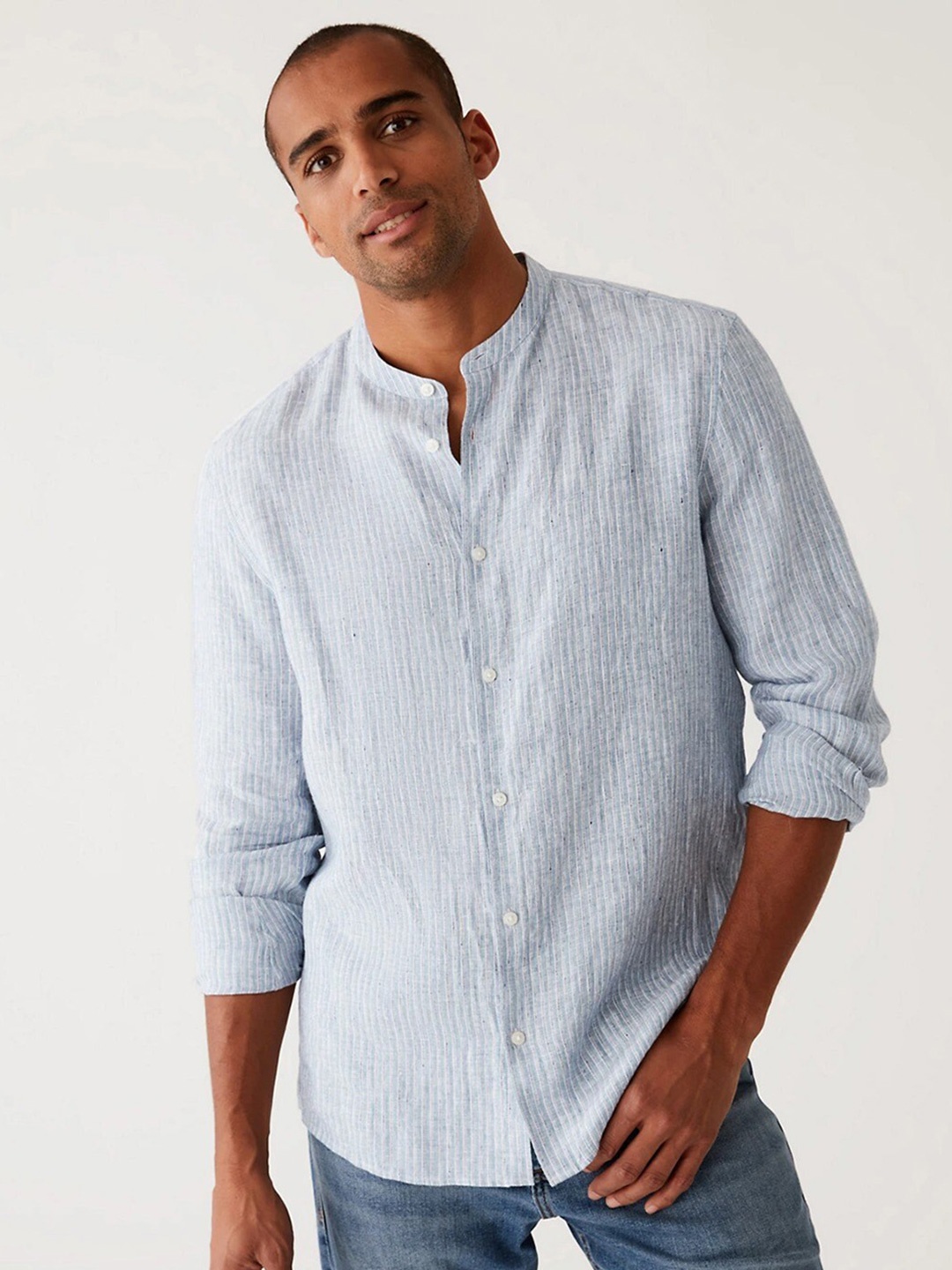 

Marks & Spencer Striped Linen Casual Shirt, Blue