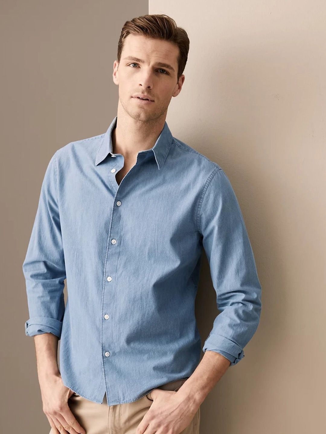 

Marks & Spencer Spread Collar Cotton Casual Shirt, Blue