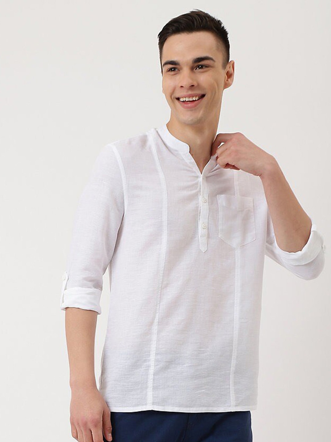 

Marks & Spencer Mandarin Collar Roll-Up Sleeves Kurta, White