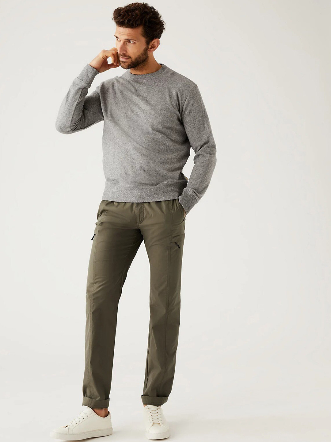 

Marks & Spencer Men Mid-Rise Track Pants With Belt, Khaki