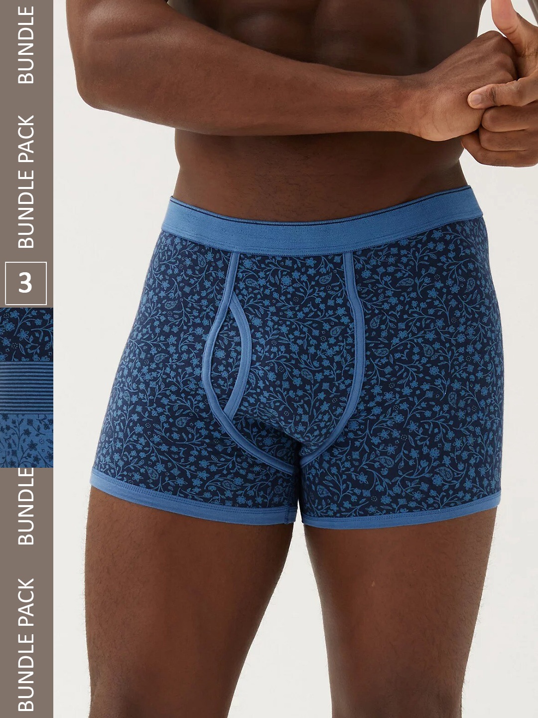 

Marks & Spencer Men Pack Of 3 Printed Short Trunks, Blue