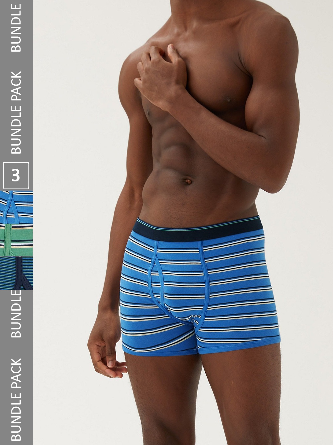 

Marks & Spencer Pack Of 3 Striped Trunks, Blue