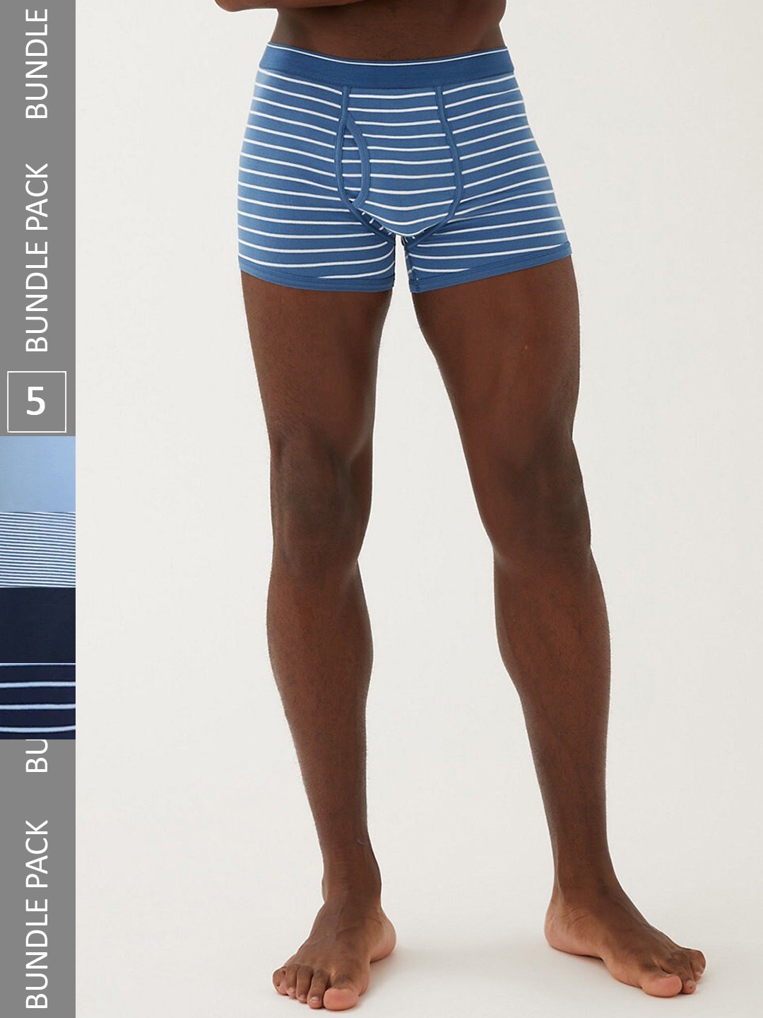 

Marks & Spencer Pack Of 5 Striped Trunks, Blue