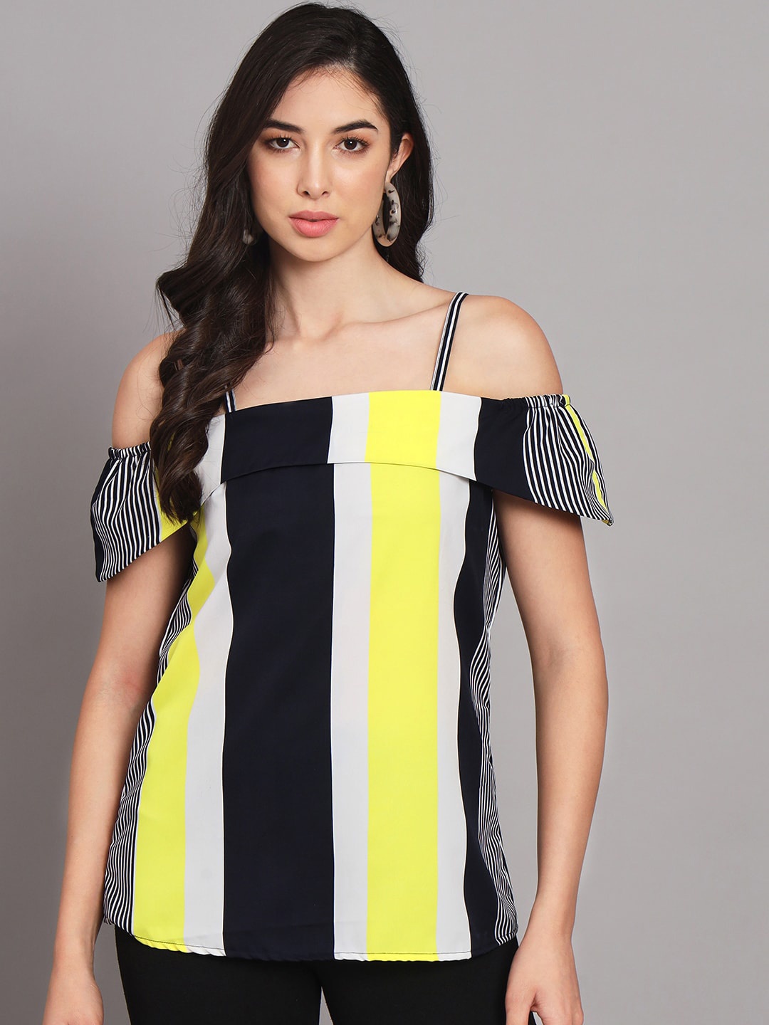 

VAARARO Vertical Striped Cape Sleeves Bardot Top, Black
