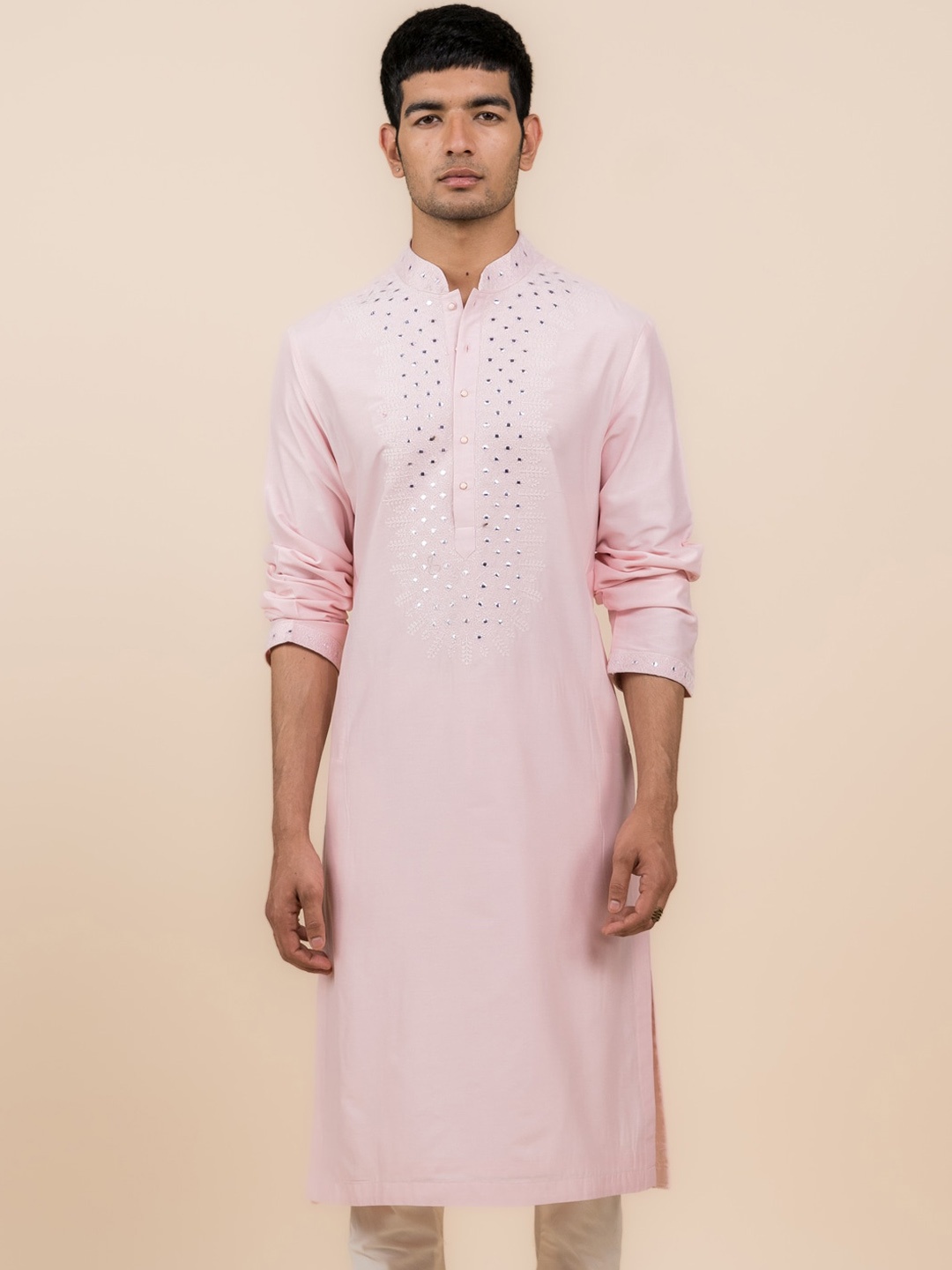 

Tasva Ethnic Motifs Embroidered Mirror Work Kurta with Churidar &, Pink