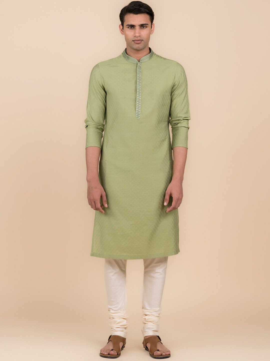 

Tasva Woven Design Kurta With Churidar, Green