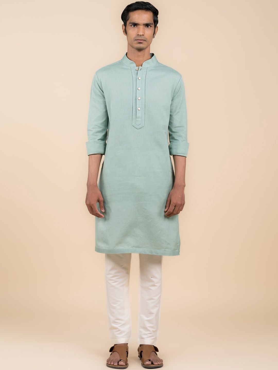 

Tasva Mandarin Collar Straight Kurta, Sea green