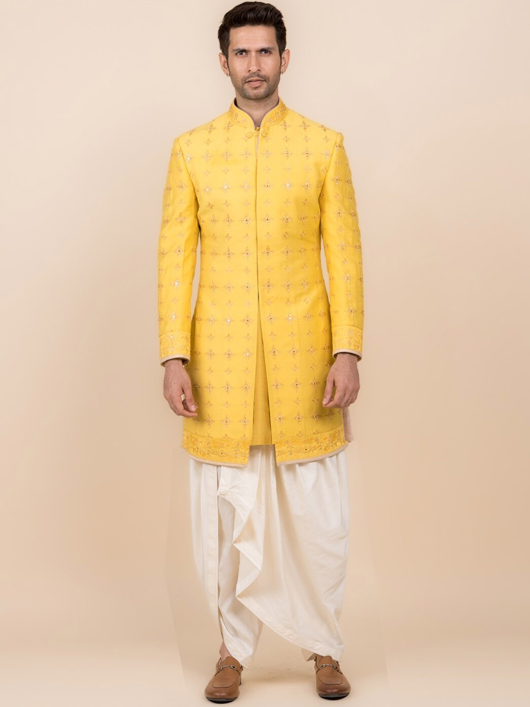 

Tasva Embroidered Sherwani Set, Yellow