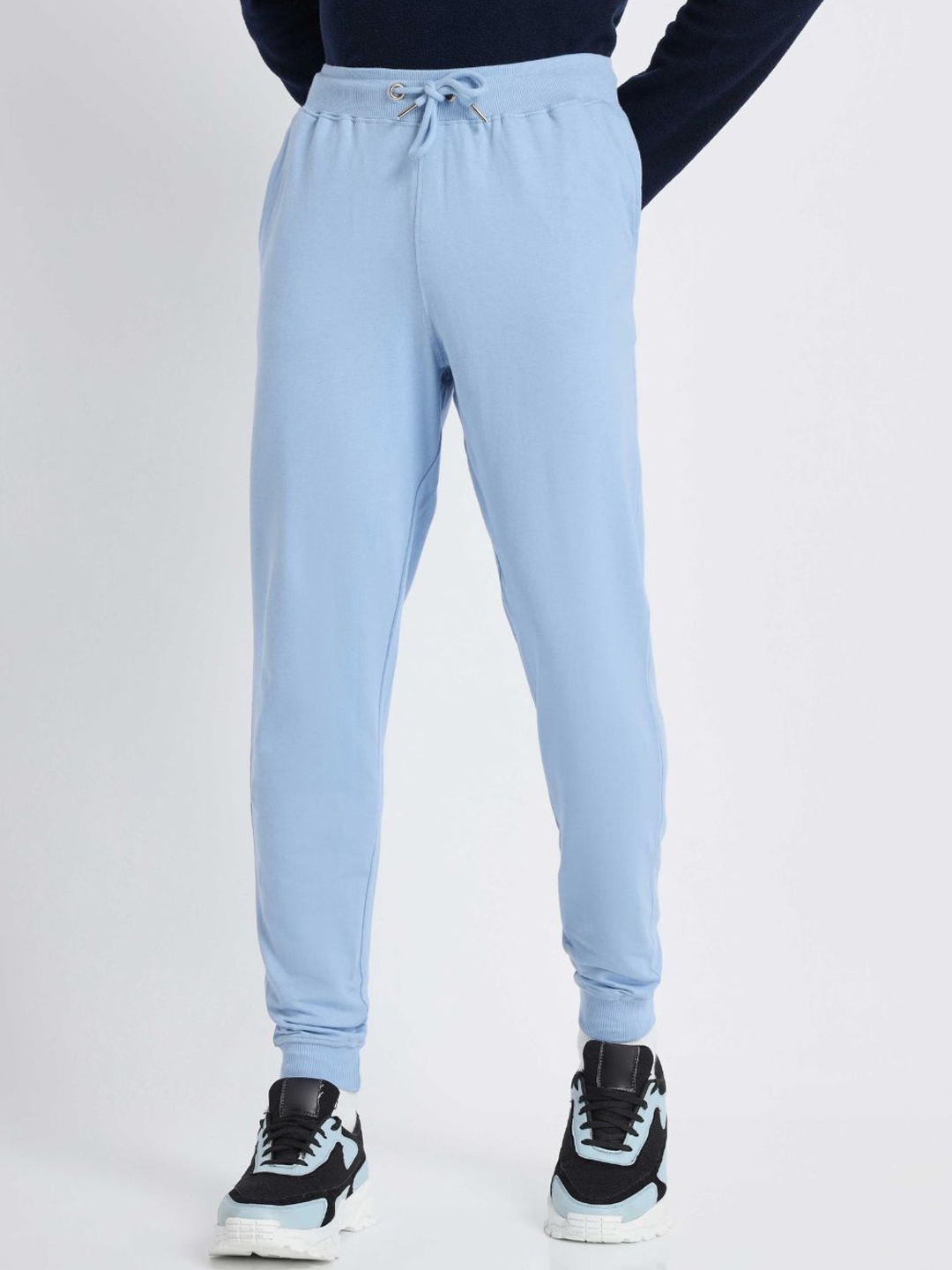 

NOBERO Men Mid-Rise Cotton Joggers, Blue